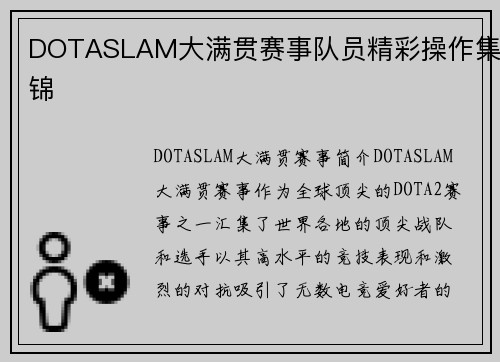 DOTASLAM大满贯赛事队员精彩操作集锦