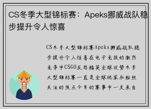 CS冬季大型锦标赛：Apeks挪威战队稳步提升令人惊喜